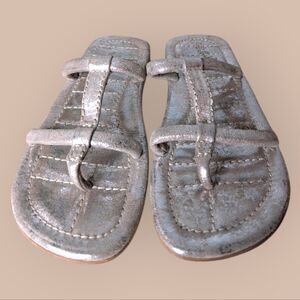 Free People Factory Distressed Silver Roman Gladiator Sandals Size 11